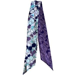 Coach Silk Signature Ribbon Scarf Blue Purple